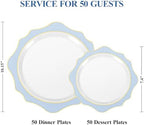 realluck 100Pcs White & Blue Plastic Plates for 50 Guests - Image 2