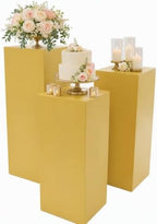 3PCS Square Gold Pedestal Stands for Party Metal Pedestal Display Stands Dessert Table Decoration Pillars Cake Pedestal Plant Stands for Party Birthday Wedding Props by Unknown