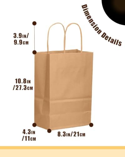 qiqee 400-Packs Brown Paper Gift Bags with Handles Bulk 10.6"x8.3"x4.3" Medium Size Paper Bags Multiple Uses - Image 3