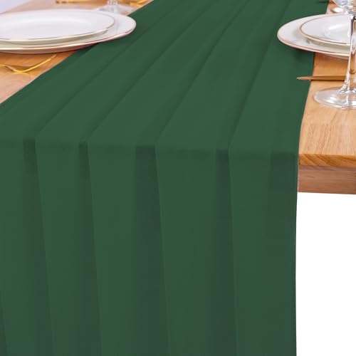 12 Pack Emerald Green Table Runner 10ft Romantic Chiffon Table Runner for Wedding Baby Shower and Birthday Party Cake Table Decorations(120 x 12 in) - Image 4