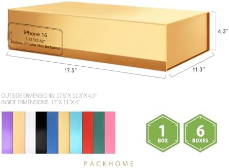 PACKHOME 6 Extra Large Gold Gift Boxes 17.5x11.3x4.3in with Magnetic Lids - Image 2