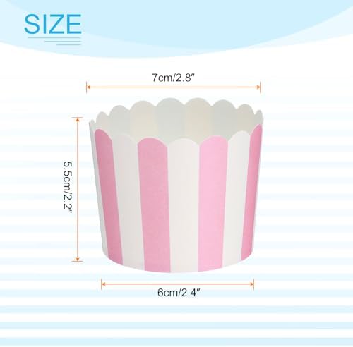 HARFINGTON 150Pcs Paper Baking Cups 6oz Disposable Bulk Cupcake Stripe Pink - Image 2