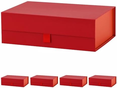 5 Pcs Red Gift Box for Presents 10.8x7.5x3.5 Inches Magnetic Gift Boxes with Lid Luxury Gift Box for Rectangle Collapsible for Bridesmaid, Wedding, Birthday Gift Packging by PLINJOY