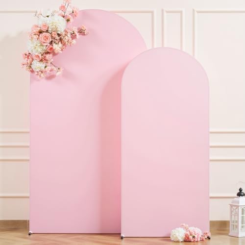 Baby Pink Arch Backdrop Cover Set of 2 Wedding Arch Covers Stretchy Backdrop Decorations Baby Shower Bridal Shower Photo Birthday Party Light Pink Arch Cover 7.2 and 6ft Spandex by LittleFunny