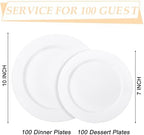 FLOWERCAT 200PCS White Plastic Plates Disposable Plates for Party - White Bulk Plastic Plates - 100 10" Dinner Plates and 100 7" Salad Plates for Wedding & Summer Parties and Events - Image 2