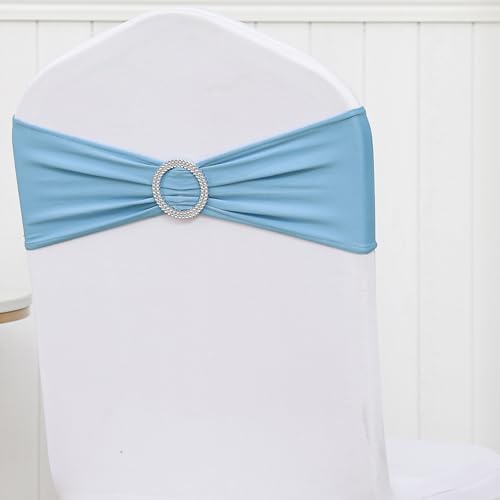 50 Pack Spandex Baby Blue Chair Sashes Bows Stretch Elastic Light Blue Chairs Bands with Buckles Ties for Party Celebration Ceremony Events Wedding Decorations - Image 6