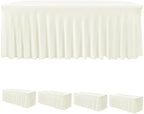 4 Pack Beige Spandex Table Covers 6ft Rectangle Ruffle Skirts for Party by HolidayIdeas