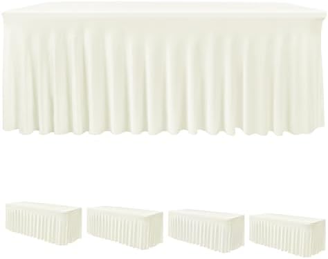 4 Pack Beige Spandex Table Covers 4ft Rectangle Ruffle Skirts for Party by HolidayIdeas