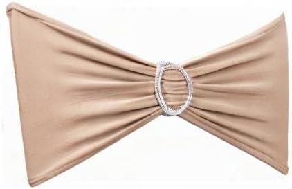 Pack of 50PCS Spandex Chair Sashes Bows Elastic Chair Cover Bands Slider Buckles for Wedding Reception Banquet Bridal Shower Decorations - Nude/Camel/Khaki - Image 7