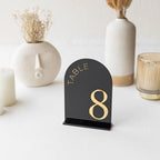 Black Arch Wedding Table Numbers 1-15, Gold Numbers and Stands - Image 4