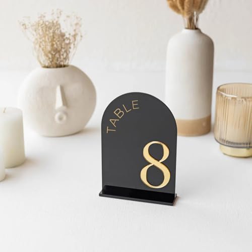 Black Arch Wedding Table Numbers 1-20, Gold Numbers and Stands - Image 5