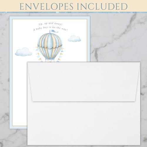 Personalized Baby Shower Invitations with Optional Books for Baby Insert | Vintage Hot Air Balloon Baby Shower Invite | Custom Printed Invitation - Image 4