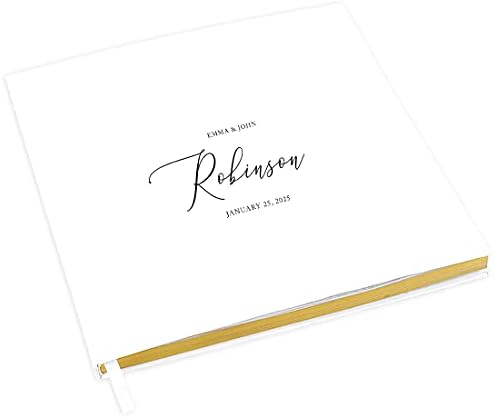 Andaz Press Personalized Wedding Guestbook with Gold Accents, Script Custom Last Name White Guest Sign in Guest Registry 120 Pages 8.5 X 8.5 Memories Book for DIY, Scrapbook, Photo Album by AndazPress