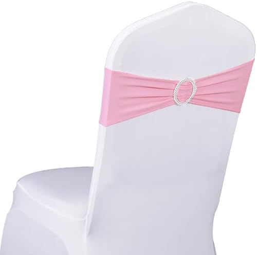 Pack of 50 Spandex Pink Chair Sashes for Wedding Elastic Chair Bows Sashes Bands Buckles Fitting Birthday Party Anniversary Events Ceremony Bridal Baby Shower Decorations by SINSSOWL