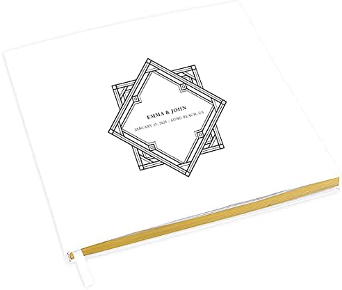 Andaz Press Personalized Wedding Guestbook with Gold Accents, Art Deco White Guest Sign in Guest Registry 120 Pages 8.5 X 8.5 Memories Book for DIY, Scrapbook, Photo Album by AndazPress