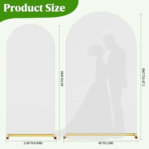 Arch Backdrop Stand with Cover Set, 7.2FT,6FT Gold Metal Wedding Arch for Ceremony, Heavy Duty Balloon Arch Stand with White Spandex Cover for Birthday Party, Baby Shower, Graduation - Image 3