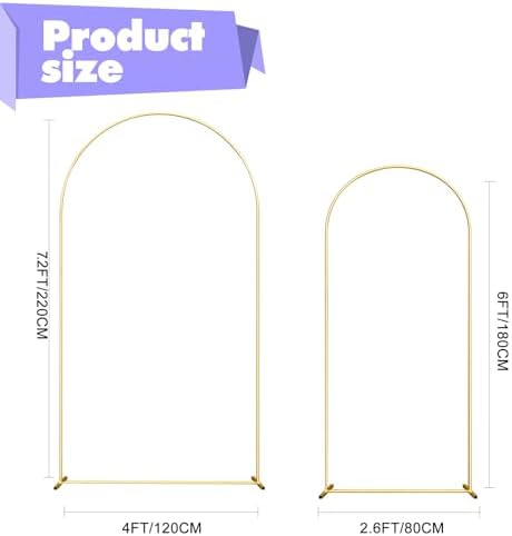 Wedding Arch Backdrop Stand Set of 2 (7.2FT, 6FT) Gold Wedding Balloon Arched Backdrop Stand Square Arch Frame for Birthday Party Bridal Baby Shower Ceremony Decoration - Image 3