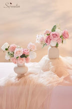 Serwalin 2Pcs Artificial Flowers Pink White Flower Silk Flowers for Wedding - Image 3