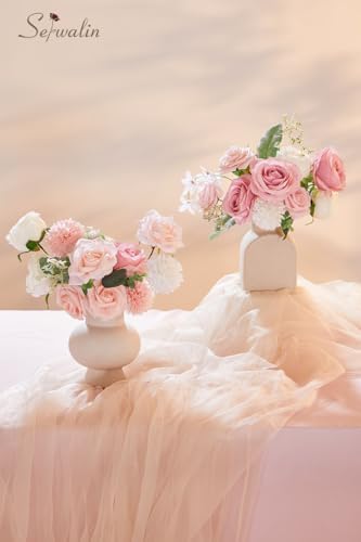 Serwalin 2Pcs Artificial Flowers Pink White Flower Silk Flowers for Wedding - Image 3