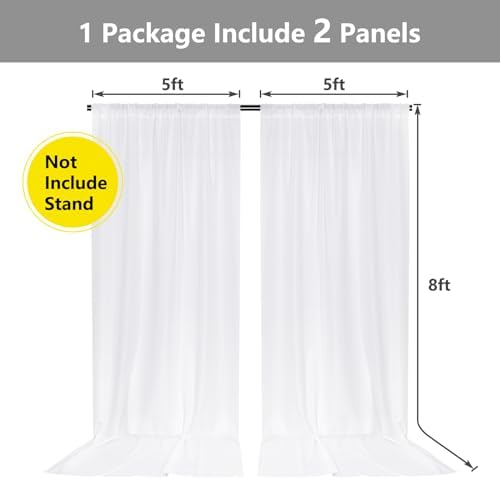 White Backdrop Curtain for Wedding Decor Holiday Party, 5ft x 8ft, 2 Panels - Image 2