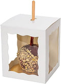 Dulcet Delights Candy Caramel Apple Boxes with window and tray holder – For Caramel Apples, Candy Apples, Cookies and Chocolate – Gift Boxes for wedding, party, Baby Shower – 4”W x 4”L x 4 ¾”H - Set of 25 - White by DulcetDelights