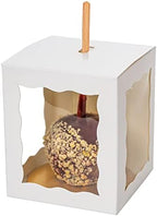 Dulcet Delights Candy Caramel Apple Boxes with window and tray holder – For Caramel Apples, Candy Apples, Cookies and Chocolate – Gift Boxes for wedding, party, Baby Shower – 4”W x 4”L x 4 ¾”H - Set of 25 - White by DulcetDelights