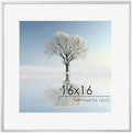 FLYJOE 16x16 Metal Square Picture Frame For Wall With Mat For 12x12, 16''x16'' Aluminum Photo Frames With Tempered Glass For Home Decor, Minimalist Modern Poster Frame Horizontally Vertically, Silver by FLYJOE