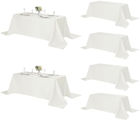 Fokitut 6 Pack Rectangle Tablecloth, 90x156 Inch, Stain Resistant and Wrinkle Polyester Table Cloth, Fabric Table Cover for Kitchen Dining, Wedding, Party, Holiday Dinner-Ivory by Fokitut