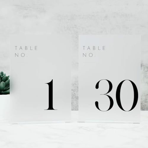 Frosted Wedding Table Numbers 1-30 with Stands by JINMURY