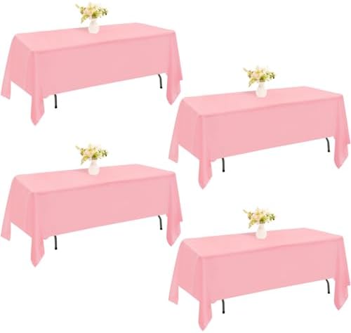 4 Pack Rectangle Tablecloth 60x102 Inch Pink Washable Polyester Table Cover for Wedding Dining Table Buffet Parties Banquet Decoration（Pink） by JALANCY