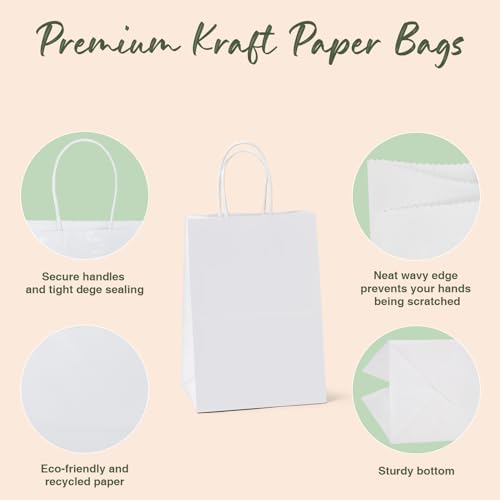 GSSUSA 100 Pack White Paper Bags with Handles, Small Gift Bags 5.25x3.75x8 - Image 4