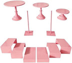 Pink 11Pcs Metal Dessert Display Set Round Cake Stand Riser Platter - Image 2