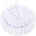 150 Pcs White Heavy Duty Plastic Plates for Party Scalloped Plates by WWONDERFUL