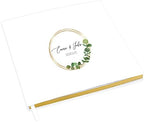 Andaz Press Personalized Wedding Guestbook with Gold Accents, Round Gold Frame with Eucalyptus Stem White Guest Sign In Guest Registry 120 Pages 8.5 X 8.5 Memories Book for DIY, Scrapbook, Photo Album by AndazPress