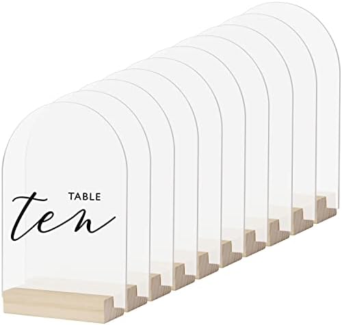 20 Pack Frosted Acrylic Arch Sign with Wood Stand- 5x7 Inch Blank Arch Acrylic Sheets with 4 Inch Wood Base, DIY Frosted Arch Sign Blank for Wedding Table Numbers by JINMURY