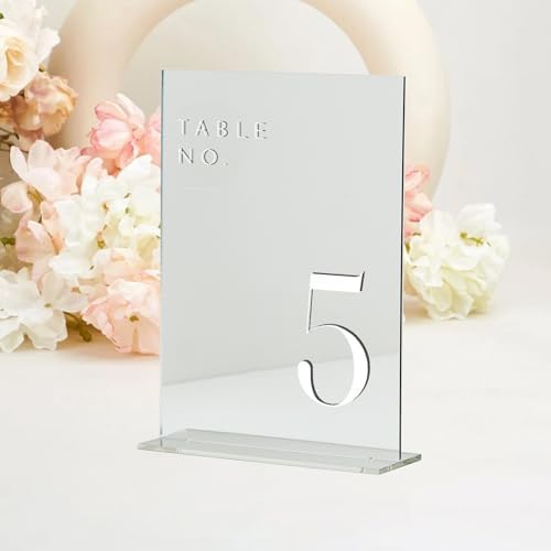 Sliver Wedding Table Numbers 1-20 with Stands, 5"x7" Sliver Mirror Acrylic Table Numbers for Wedding Reception (Sliver Mirror White Font, Number 1-20, 5"x7") - Image 5