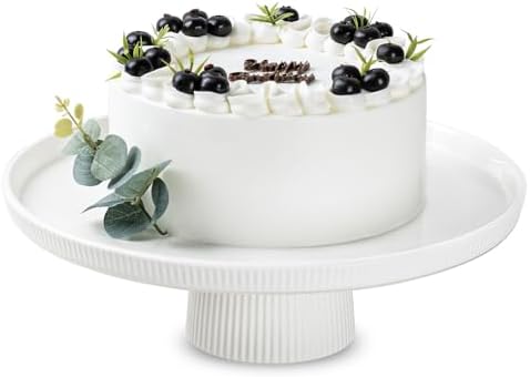 13 Inch Ceramic Cake Stand with Pedestal - White Round Cake Plate for Dessert Table Display, Elevated Cupcake Stand for Wedding, Birthday, Baby Shower, Tea Party, Holiday Entertaining by Unknown