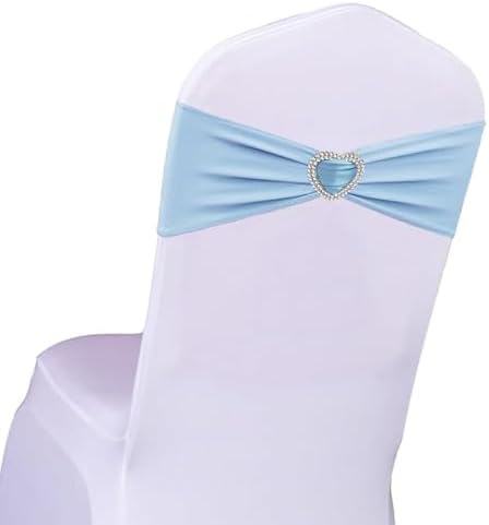 Baby Blue Spandex Chair Sashes 50 Pack Light Blue Sashes for Chairs Covers Stretch Chair Sashes Band with Heart Buckle Slider Wedding Sashes Bows for Banquet Party Event Decoration by Unknown