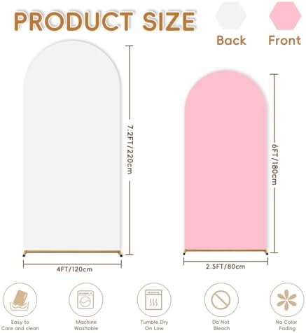 White Pink Arch Backdrop Cover Set of 2 (6FT/7.2FT) Arch Cover Spandex Wedding Arch Stand Covers for Baby Shower Bridal Shower Party Photo Birthday Spandex Baby Balloon Arch Covers Stretchy Backdrop - Image 2