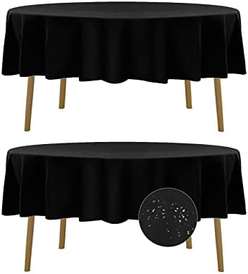 Fokitut 2 Pack Waterproof Round Tablecloth, 90 Inch, Stain Resistant and Wrinkle Polyester Table Cloth, Fabric Table Cover for Kitchen Dining, Wedding, Party, Holiday Dinner-Black by BalsaCircle