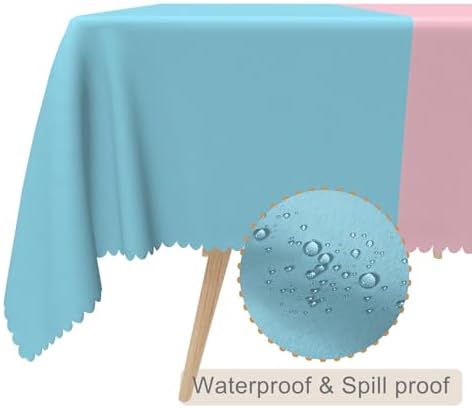 70x90inches Gender Reveal Tablecloth Rectangular Pink and Blue Patchwork Table Cloth Washable and Reusable Fabric Table Cover for Dinner Boy or Girl Baby Shower Party Decor Supplies - Image 2