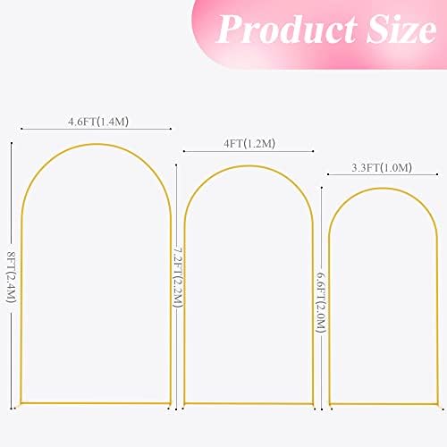 Wokceer Wedding Arch Backdrop Stand 8FT, 7.2FT, 6.6FT Set of 3 Gold Metal Arch Backdrop Stand for Wedding Ceremony Baby Shower Birthday Party Garden Floral Balloon Arch Decoration - Image 2