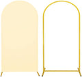 Metal Arch Stand and Cover Set,1 Beige Spandex Fitted Backdrop with 1 Gold Wedding Arched Stand Frame for Parties Birthday Baby Shower Bridal Banquet Decoration (6.6FT) by HAISIWLKJ