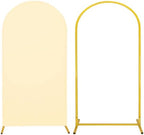 Metal Arch Stand and Cover Set,1 Beige Spandex Fitted Backdrop with 1 Gold Wedding Arched Stand Frame for Parties Birthday Baby Shower Bridal Banquet Decoration (6.6FT) by HAISIWLKJ