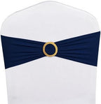 Pack of 50 Spandex Navy Blue Chair Sashes with Gold Buckles, Stretch Chairs Sashes for Wedding Party Baby Shower Ceremony Event Decorations Chair Bands Bows (Navy Blue Sashes, Gold Buckles) - Image 2