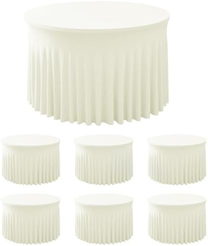 Fitted Beige Spandex Table Skirts for Wedding Party,60 Inch Round,6 Pack by HolidayIdeas