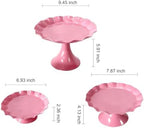 3 Pcs Pink Metal Cupcake Stand Scalloped Edge Dessert Display Tray - Image 5