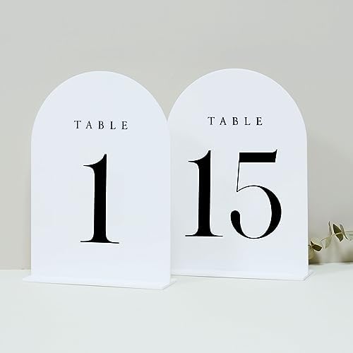 White Arch Table Numbers for Wedding, 15 Pack 5"x7" White Arch Acrylic Table Numbers 1-15 with stand, Perfect for Wedding Event Reception by JINMURY