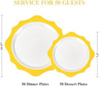 realluck 100Pcs White & Yellow Plastic Plates for 50 Guests - Image 2