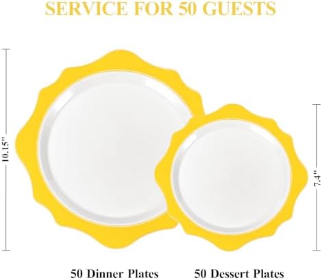 realluck 100Pcs White & Yellow Plastic Plates for 50 Guests - Image 2